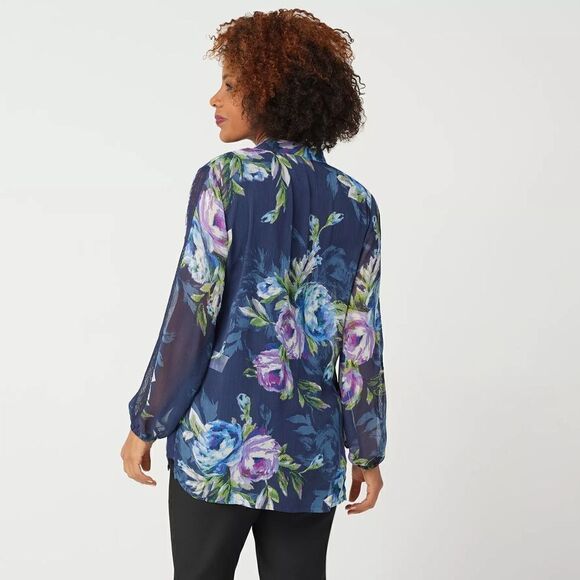 Susan Graver Floral Print Lace Sheer Tunic Blouse Size XL - Picture 3 of 9